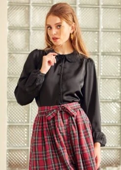 ModCloth Sweet Nothings Back to Black – Sequin Collar Puff Shoulder Button Down Blouse -ModCloth 207780 BLK 6