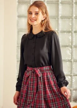 ModCloth Sweet Nothings Back to Black – Sequin Collar Puff Shoulder Button Down Blouse -ModCloth 207780 BLK 6 2