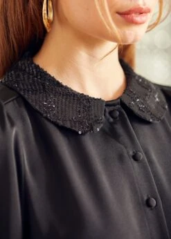 ModCloth Sweet Nothings Back to Black – Sequin Collar Puff Shoulder Button Down Blouse -ModCloth 207780 BLK 7
