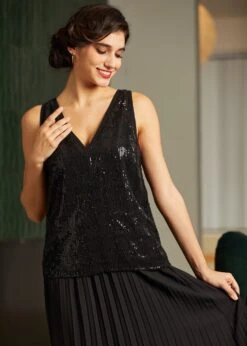 ModCloth Classic Cutie Double V-Neck Tank Top in Classic Noir – Woven Plus Size Sleeveless Top 10 ModCloth Classic Cutie Double V-Neck Tank Top in Classic Noir – Woven Plus Size Sleeveless Top -ModCloth 207782 BLK 4