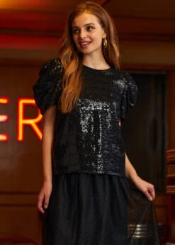 ModCloth Festive Frolic Midnight Black Voluminous Bubble Sleeve Crew Neck Top -ModCloth 207783 BLK 2