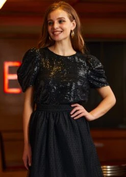 ModCloth Festive Frolic Midnight Black Voluminous Bubble Sleeve Crew Neck Top -ModCloth 207783 BLK 6