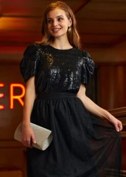 ModCloth Festive Frolic Midnight Black Voluminous Bubble Sleeve Crew Neck Top -ModCloth 207783 BLK 6 2