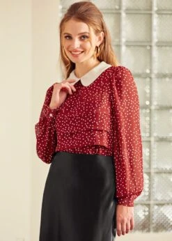 ModCloth Marvelous Merlot Essence Of Every Era Pan Collar Blouse – Vintage Keyhole Woven Top 10 ModCloth Marvelous Merlot Essence Of Every Era Pan Collar Blouse – Vintage Keyhole Woven Top -ModCloth 207785 BURGUNDY 2