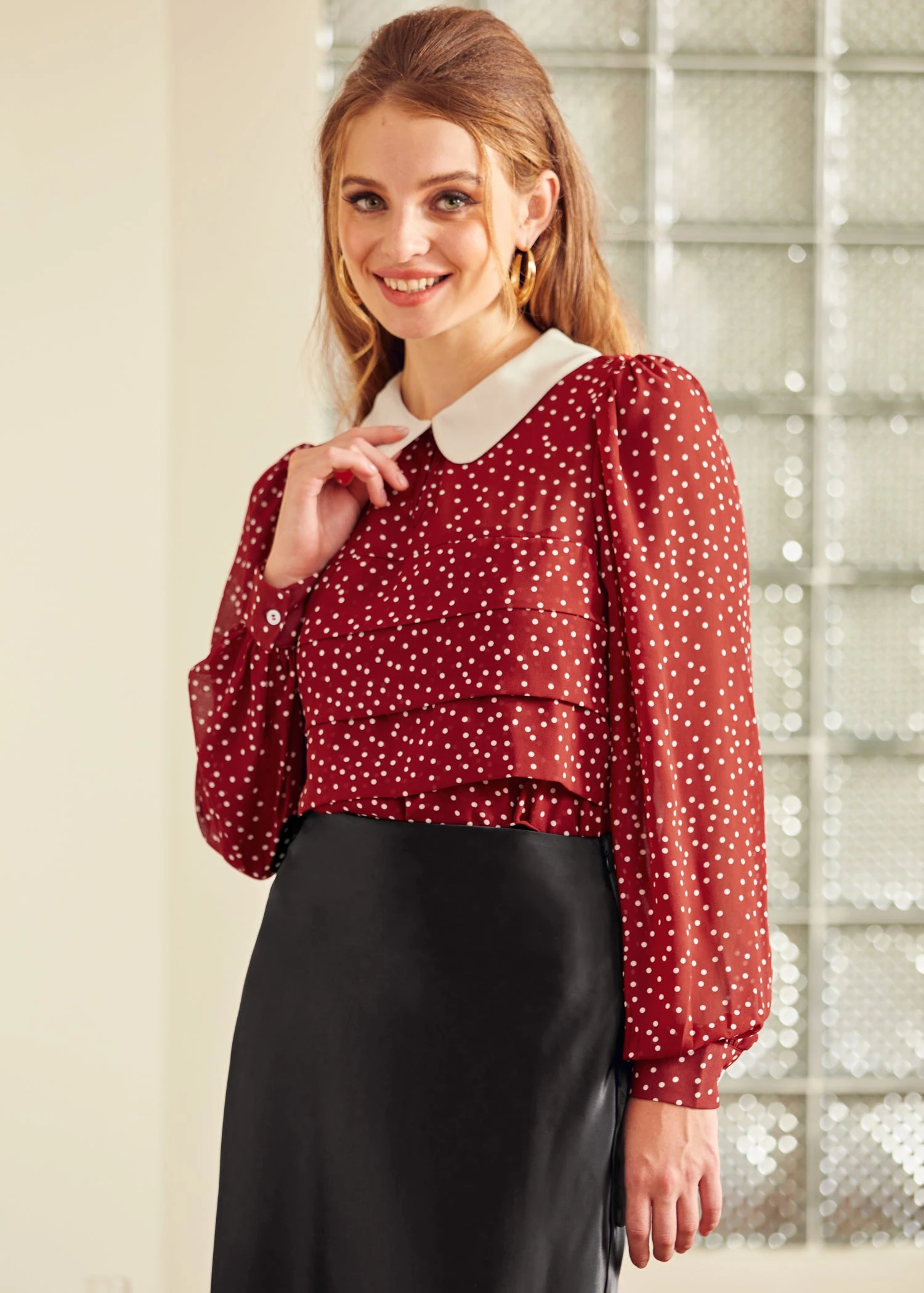 ModCloth Marvelous Merlot Essence Of Every Era Pan Collar Blouse – Vintage Keyhole Woven Top 5 ModCloth Marvelous Merlot Essence Of Every Era Pan Collar Blouse – Vintage Keyhole Woven Top - Image 3