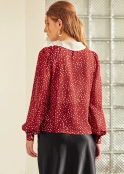 ModCloth Marvelous Merlot Essence Of Every Era Pan Collar Blouse – Vintage Keyhole Woven Top 11 ModCloth Marvelous Merlot Essence Of Every Era Pan Collar Blouse – Vintage Keyhole Woven Top -ModCloth 207785 BURGUNDY 3