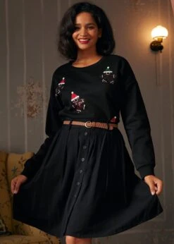 ModCloth Whimsical Gingerbread Man Dark Spice Graphic Knit Sweatshirt -ModCloth 207800 GINGERBREADMANBLK 4