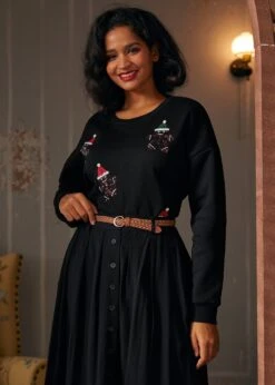 ModCloth Whimsical Gingerbread Man Dark Spice Graphic Knit Sweatshirt -ModCloth 207800 GINGERBREADMANBLK 6