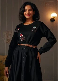 ModCloth Whimsical Gingerbread Man Dark Spice Graphic Knit Sweatshirt -ModCloth 207800 GINGERBREADMANBLK 6 2
