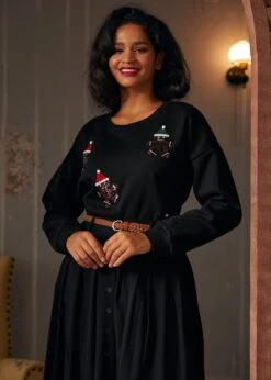 ModCloth Whimsical Gingerbread Man Dark Spice Graphic Knit Sweatshirt -ModCloth 207800 GINGERBREADMANBLK 8 4