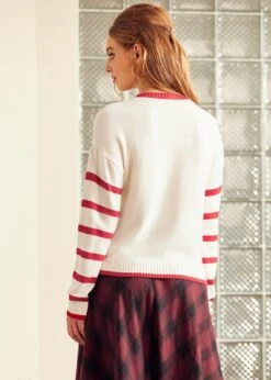 ModCloth Timeless Striped Tapestry Penguin Crewneck Sweater – Buttercream Bliss Relaxed Fit -ModCloth 207848 CREAM 3
