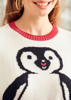 ModCloth Timeless Striped Tapestry Penguin Crewneck Sweater – Buttercream Bliss Relaxed Fit -ModCloth 207848 CREAM 7