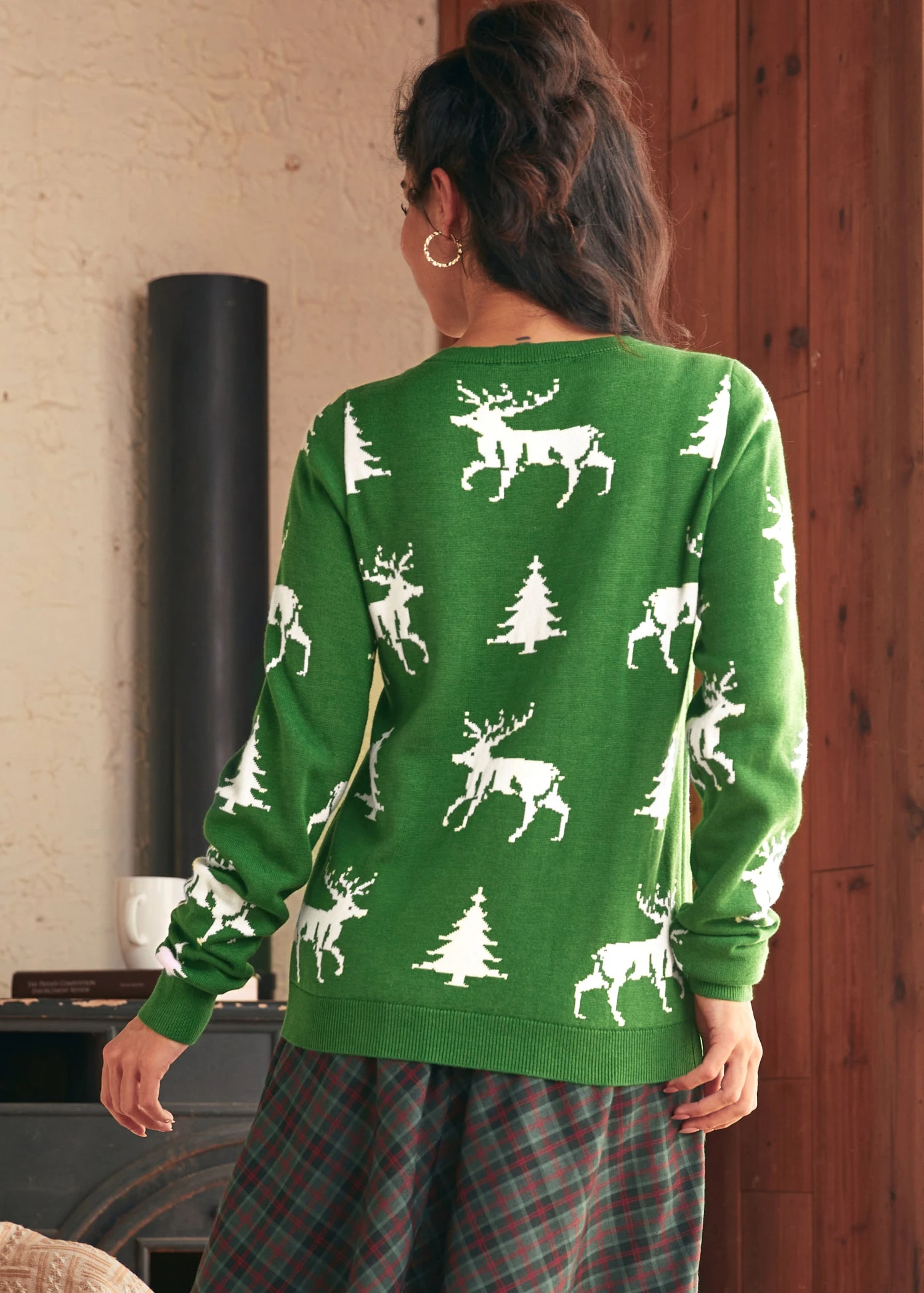 ModCloth Enchanted Eve Jade Dream Green Reindeer & Forest Boatneck Sweater 6 ModCloth Enchanted Eve Jade Dream Green Reindeer & Forest Boatneck Sweater - Image 4