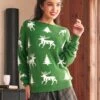 ModCloth Enchanted Eve Jade Dream Green Reindeer & Forest Boatneck Sweater 2 ModCloth Enchanted Eve Jade Dream Green Reindeer & Forest Boatneck Sweater -ModCloth 207849 Green 6