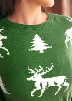 ModCloth Enchanted Eve Jade Dream Green Reindeer & Forest Boatneck Sweater 13 ModCloth Enchanted Eve Jade Dream Green Reindeer & Forest Boatneck Sweater -ModCloth 207849 Green 7