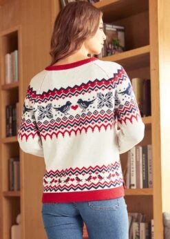 ModCloth Buttercream Bliss Bird Fairisle Pattern – Vintage Raglan Knit Sweater -ModCloth 207850 Gream 3
