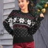 Whimsical Winter Puff Shoulder Sweater -ModCloth 207853 BLK 6