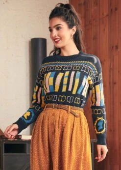 ModCloth Vintage Vision Sweater in Twilight Marina Navy – Retro Scholarly Knit Pullover -ModCloth 207858 Navy 4