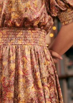 Bohemian Rhapsody Mustard Gold Balloon Sleeve Midi Dress – Smocked Waist V-Neck -ModCloth 207887 Gold 7
