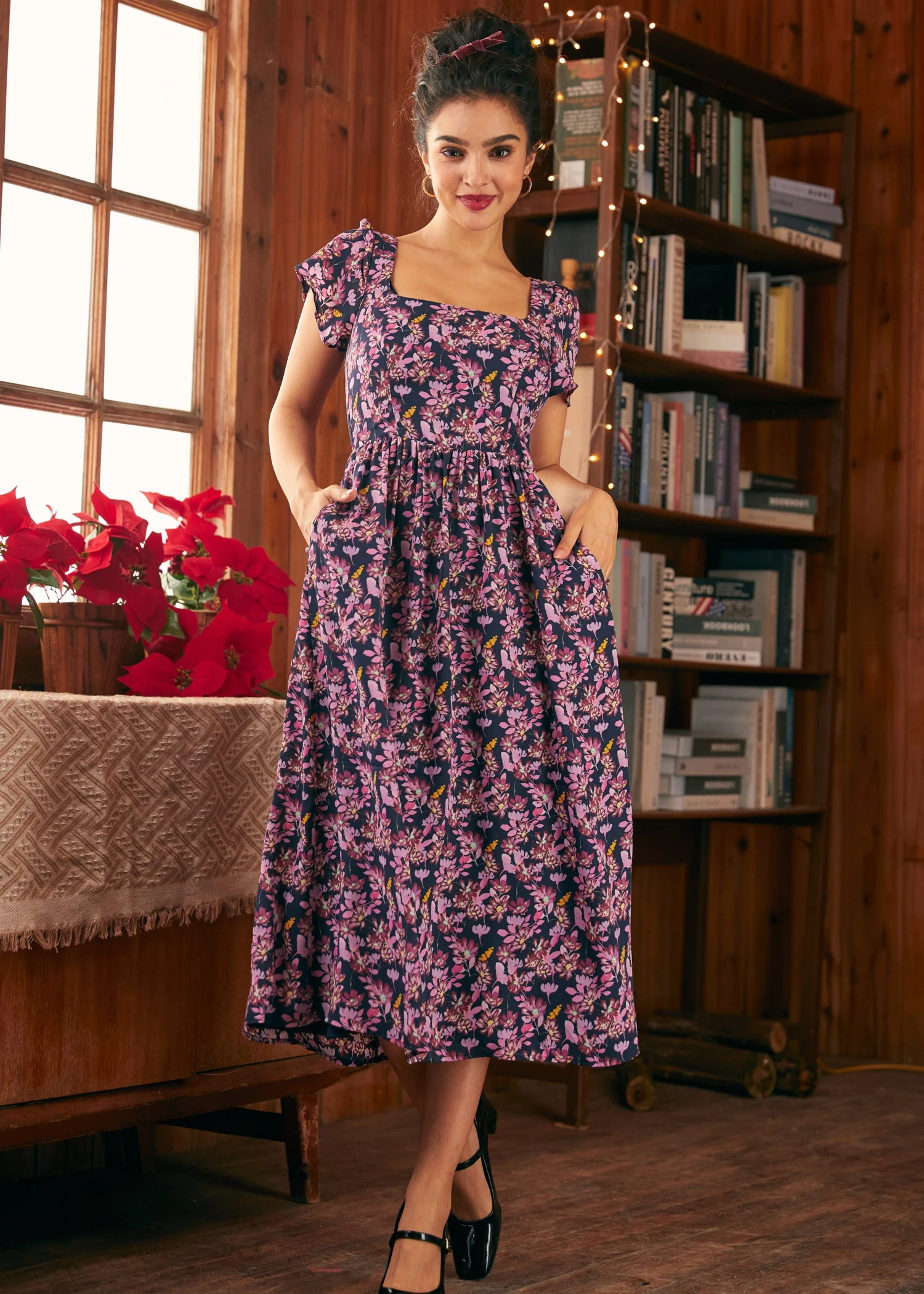 ModCloth Timeless Tapestry Midnight Bloom Floral Square Neck Midi Dress 3 ModCloth Timeless Tapestry Midnight Bloom Floral Square Neck Midi Dress