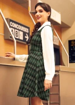 ModCloth Cute As A Nutmeg Plaid Surplus Neckline Fit & Flare Dress -ModCloth 207901 Green 2