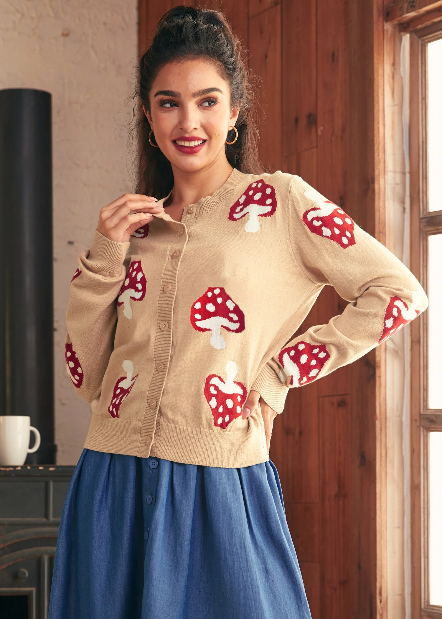 ModCloth Old Soul Classic Cardigan in Enchanted Grove – Nude Mushroom Embroidered Cotton Knit 4 ModCloth Old Soul Classic Cardigan in Enchanted Grove – Nude Mushroom Embroidered Cotton Knit - Image 2