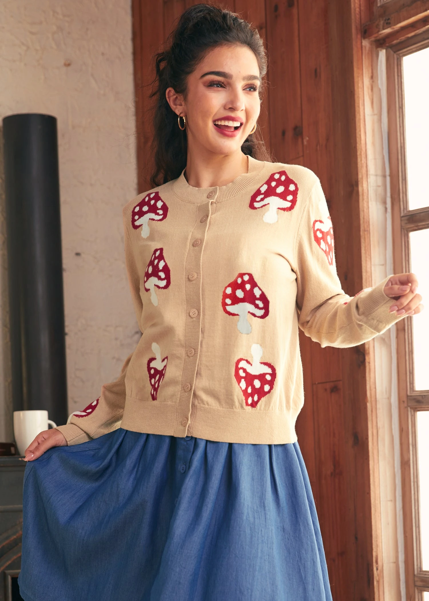 ModCloth Old Soul Classic Cardigan in Enchanted Grove – Nude Mushroom Embroidered Cotton Knit 6 ModCloth Old Soul Classic Cardigan in Enchanted Grove – Nude Mushroom Embroidered Cotton Knit - Image 4