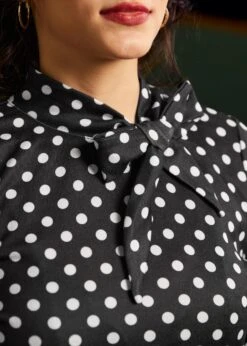 Rydell High Revisited Long Sleeve Tie-Neck Top -ModCloth 207948 BLACKWHITEDOT 7