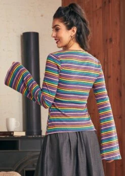Lost In Love Rainbow Stripe Bell Sleeve Top - Vintage Knit Button-Up Cardigan -ModCloth 207949 RainbowandNAVStripe 3 07b6f286 6c68 4352 9241 07ffefdbebe9