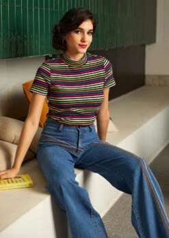 Whispers Of Autumn Mock Neck Top 10 Whispers Of Autumn Mock Neck Top -ModCloth 207950 RainbowandNavyStripe 4