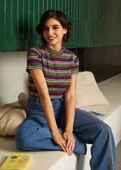 Whispers Of Autumn Mock Neck Top 13 Whispers Of Autumn Mock Neck Top -ModCloth 207950 RainbowandNavyStripe 5