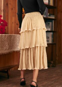 ModCloth Champagne Taste Vintage Tales – Tiered Midi Knit Skirt 10 ModCloth Champagne Taste Vintage Tales – Tiered Midi Knit Skirt -ModCloth 207962 Champagne 4