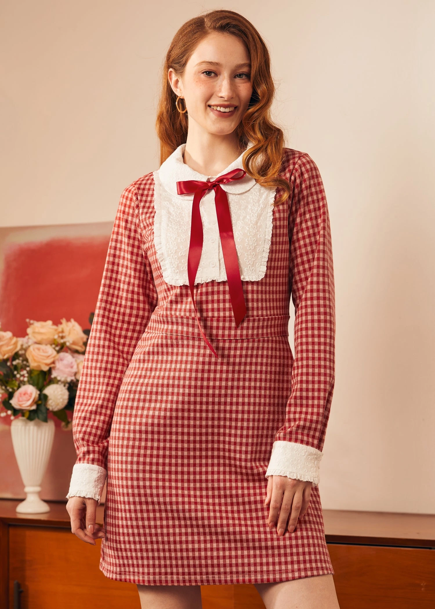 ModCloth Vintage Vision Rose Glimmer Tie-Neck – Retro Knit Mini Dress 3 ModCloth Vintage Vision Rose Glimmer Tie-Neck – Retro Knit Mini Dress