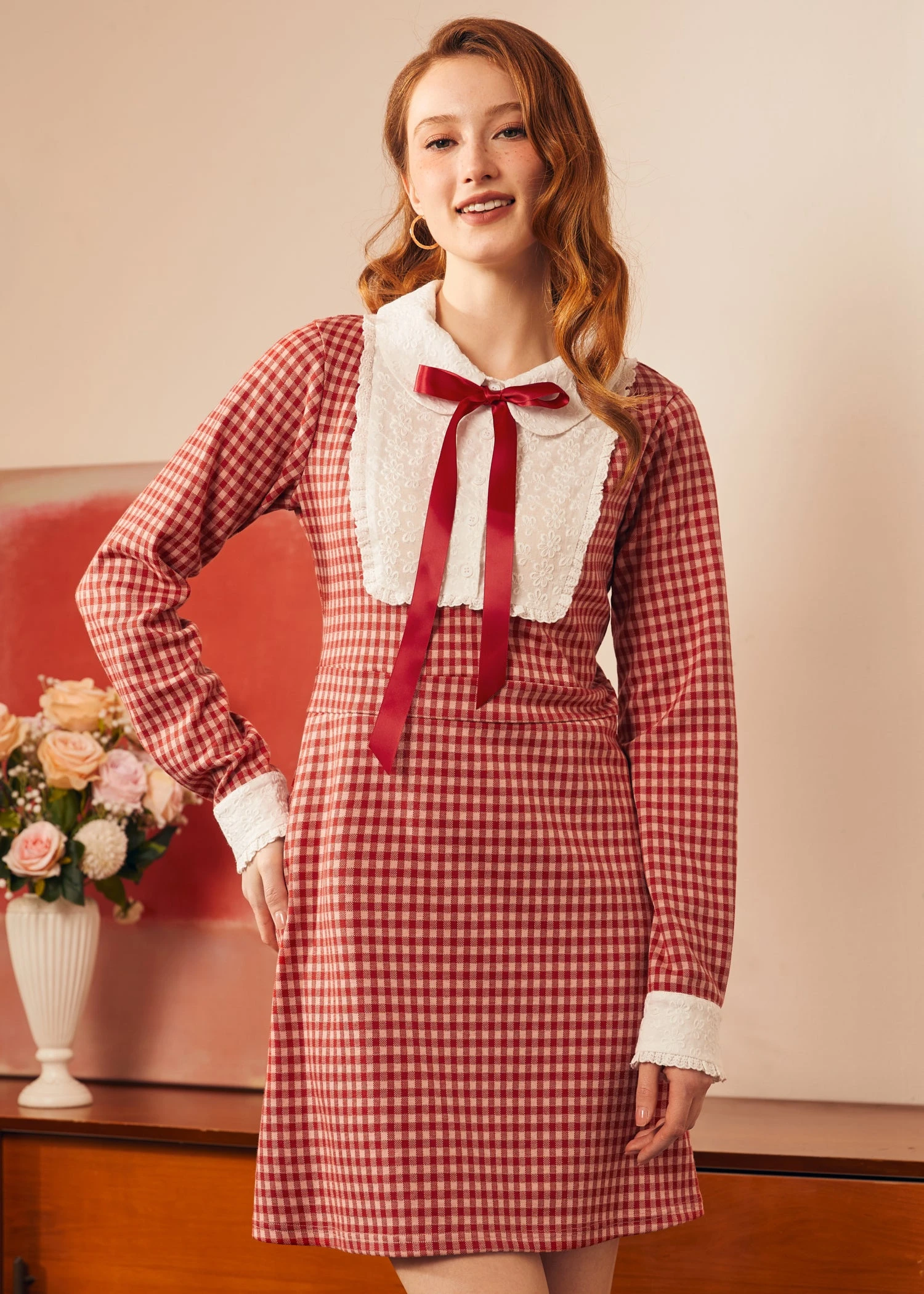 ModCloth Vintage Vision Rose Glimmer Tie-Neck – Retro Knit Mini Dress 5 ModCloth Vintage Vision Rose Glimmer Tie-Neck – Retro Knit Mini Dress - Image 3