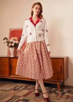 Cherry On Top Crew Neck Cardigan 17 Cherry On Top Crew Neck Cardigan -ModCloth 208006 IVORYGROUNDWITHRED 1