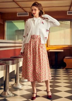 Cherry On Top Crew Neck Cardigan 14 Cherry On Top Crew Neck Cardigan -ModCloth 208006 IVORYGROUNDWRED HP 1