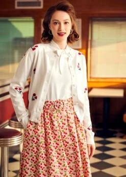 Cherry On Top Crew Neck Cardigan 15 Cherry On Top Crew Neck Cardigan -ModCloth 208006 IVORYGROUNDWRED HP 4