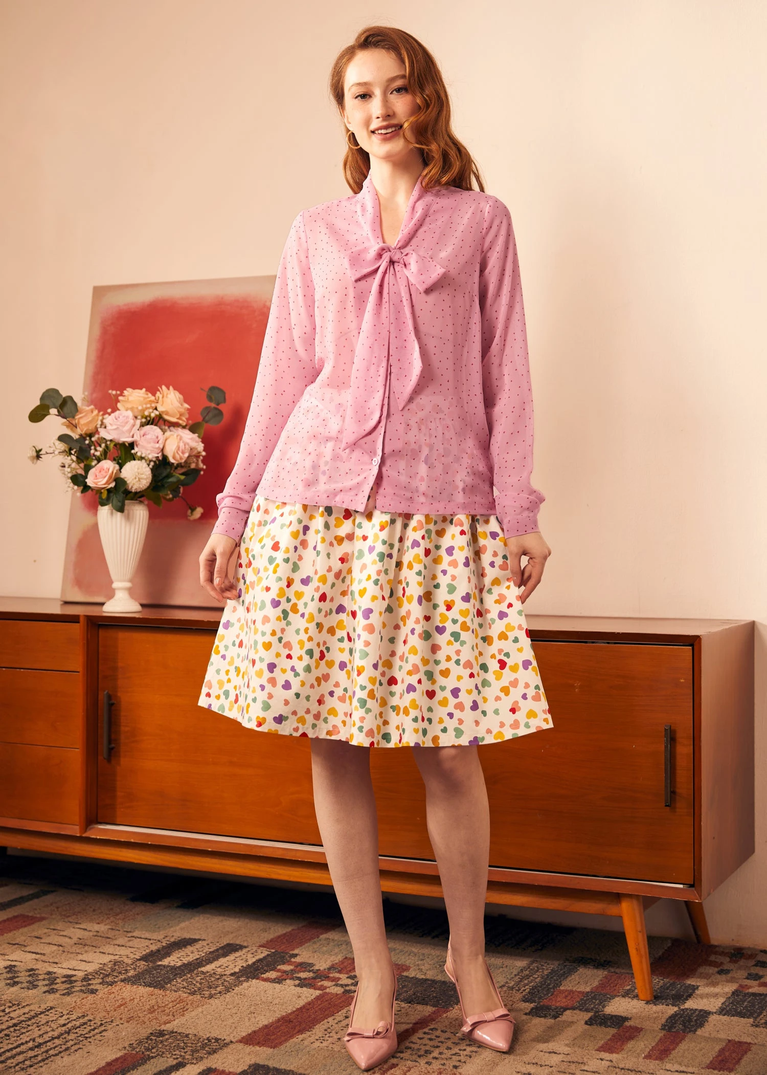 Belle Of The Bow Blouse in Pixie Pink – Vintage V-Neck Bow Accent Plus Size Top 6 Belle Of The Bow Blouse in Pixie Pink – Vintage V-Neck Bow Accent Plus Size Top - Image 4