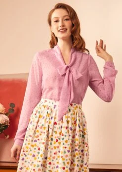 Belle Of The Bow Blouse in Pixie Pink – Vintage V-Neck Bow Accent Plus Size Top 9 Belle Of The Bow Blouse in Pixie Pink – Vintage V-Neck Bow Accent Plus Size Top -ModCloth 208008 LIGHTPINK 4