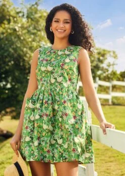 ModCloth Mint Blossom Gathering Wild Flowers Dress – Cotton Button-Front Mini Dress with Pockets -ModCloth 208069 GRNIVY HP 4