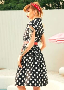 ModCloth Black and White Polka Dot Cap Sleeve Belted Dress with Red Contrast -ModCloth 208078 BLKWHTPOLKADOT 3