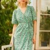 ModCloth Petal & Promise Floral Faux Wrap Midi Dress with Button Detail -ModCloth 208079 GRNPR HP 6