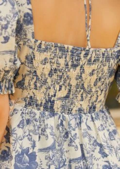 Enchanted Meadow Blue and White Toile Midi Dress – Vintage Square Neck Puff Sleeve Cotton Dress -ModCloth 208081 BLTL HP 7