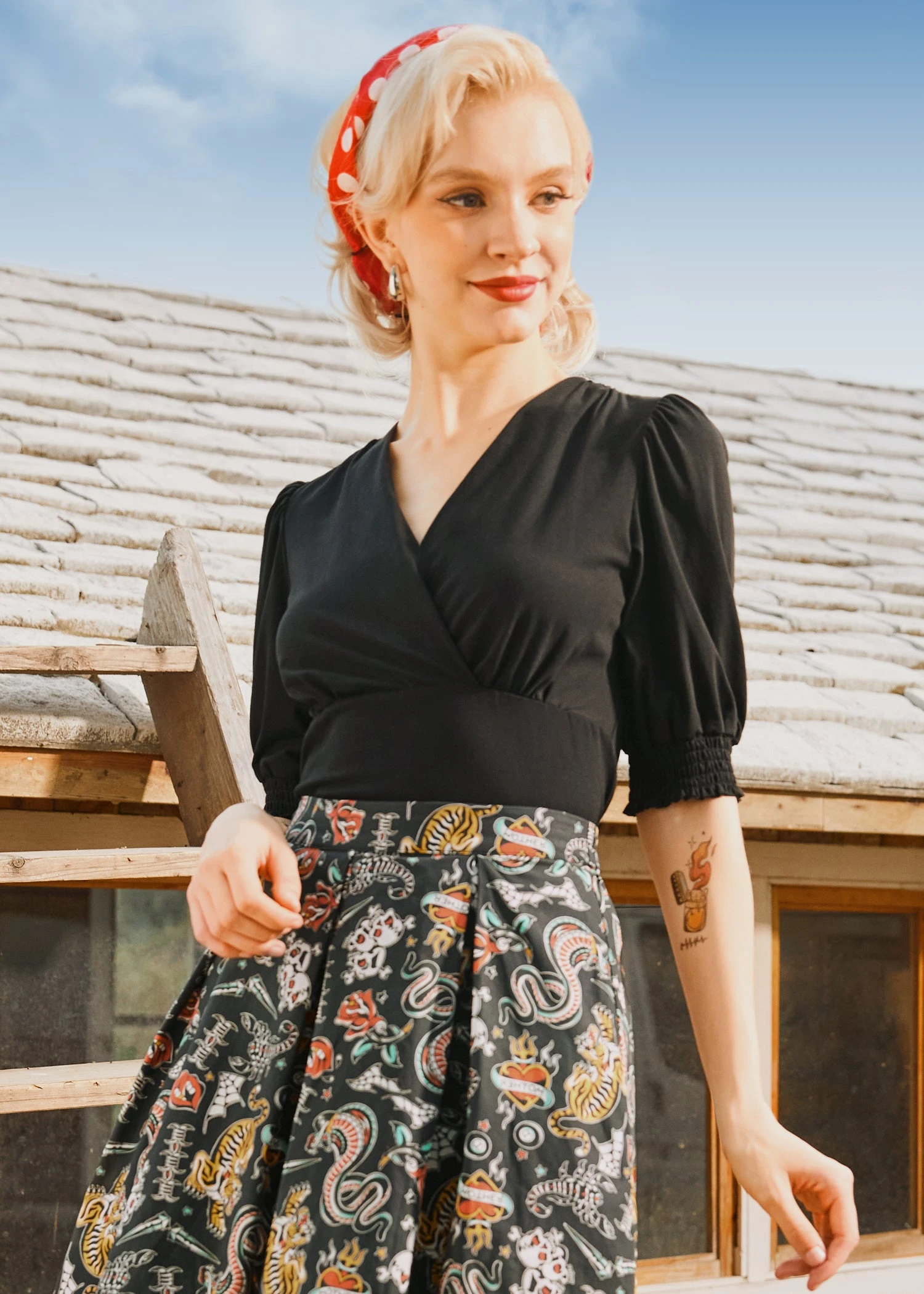 Puff & Grace Wrap Top – Vintage Faux-Wrap with Smocked Cuffs & Puff Sleeves 4 Puff & Grace Wrap Top – Vintage Faux-Wrap with Smocked Cuffs & Puff Sleeves - Image 2