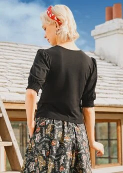 Puff & Grace Wrap Top – Vintage Faux-Wrap with Smocked Cuffs & Puff Sleeves 8 Puff & Grace Wrap Top – Vintage Faux-Wrap with Smocked Cuffs & Puff Sleeves -ModCloth 208090 BLK 3