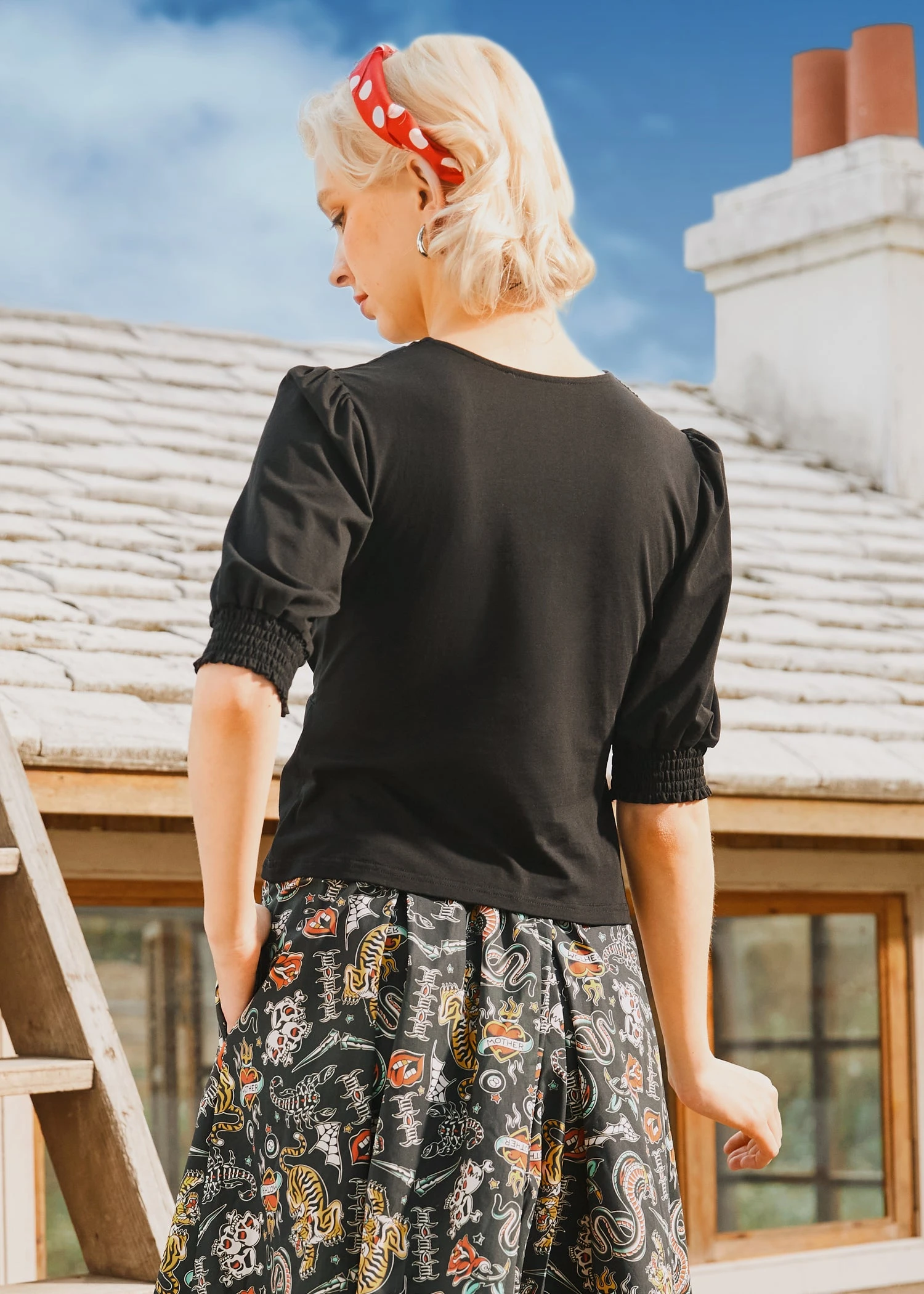 Puff & Grace Wrap Top – Vintage Faux-Wrap with Smocked Cuffs & Puff Sleeves 5 Puff & Grace Wrap Top – Vintage Faux-Wrap with Smocked Cuffs & Puff Sleeves - Image 3