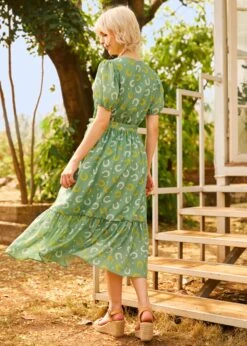 ModCloth Luck Be A Lady Horseshoe Print Wrap Dress – Vintage Puff Sleeve Asymmetrical Midi -ModCloth 208123 GHS 3