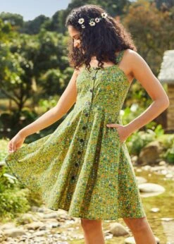 Sunbeam Dance Strappy Dress in Green Bug Print - Cotton-Linen Fit & Flare -ModCloth 208128 GRNBUGPR 2