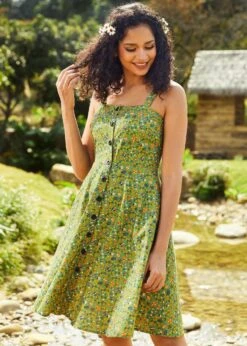 Sunbeam Dance Strappy Dress in Green Bug Print - Cotton-Linen Fit & Flare -ModCloth 208128 GRNBUGPR 6