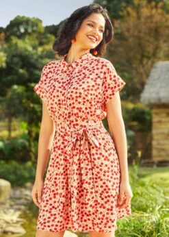 ModCloth Jazz Age Jive Shirt Dress – Cherry Kiss Print Fit & Flare with Pockets -ModCloth 208135 PINKCHERRY 6